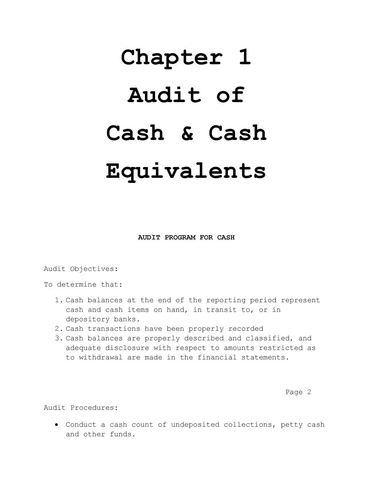 425900150 Chapter 1 Audit Of Cash And Cash Equivalents - Chapter 1 ...