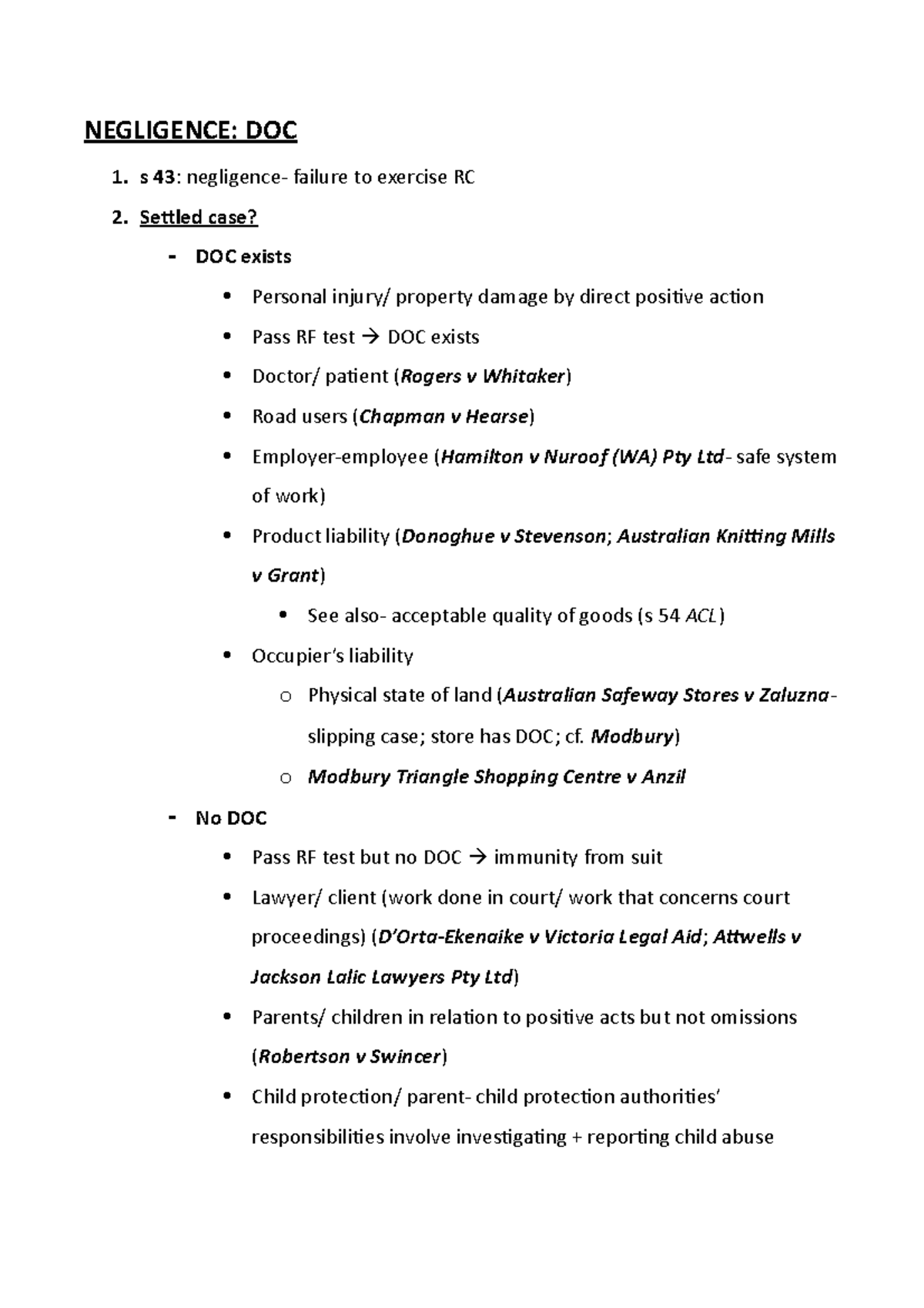 Negligence DOC Notes NEGLIGENCE DOC 1 S 43 Negligence Failure To 