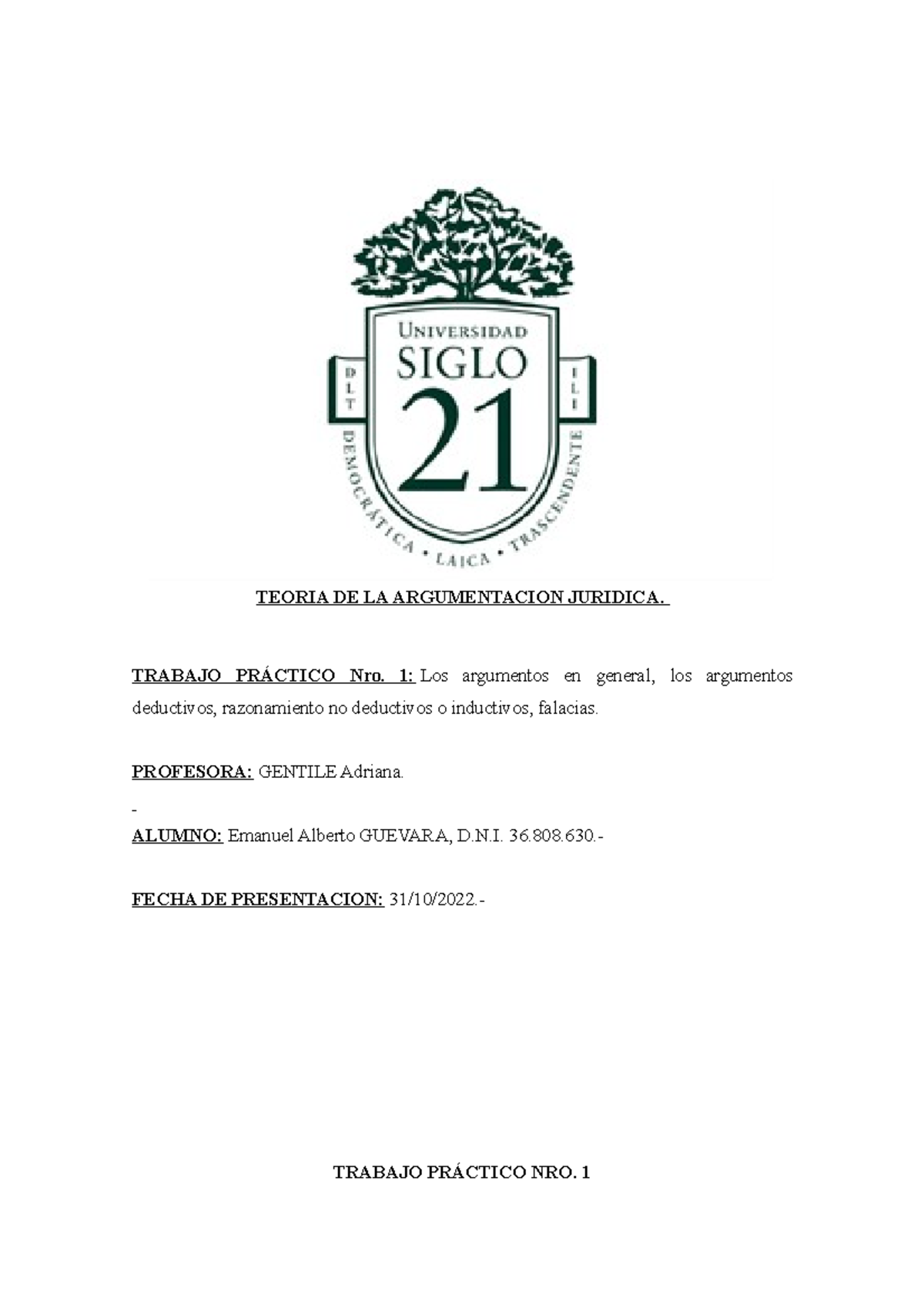 Tp 1 Teoria De La Argumentacion Juridica Teoria De La Argumentacion Juridica Trabajo PrÁctico 9381