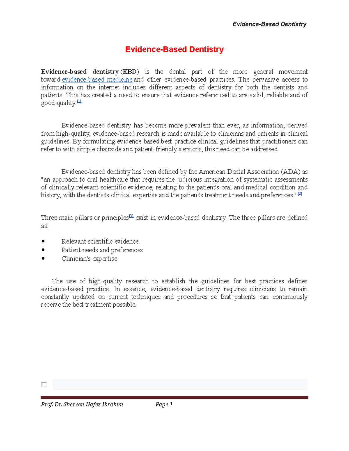 Evidence hand out Pathology EvidenceBased Dentistry Evidencebased