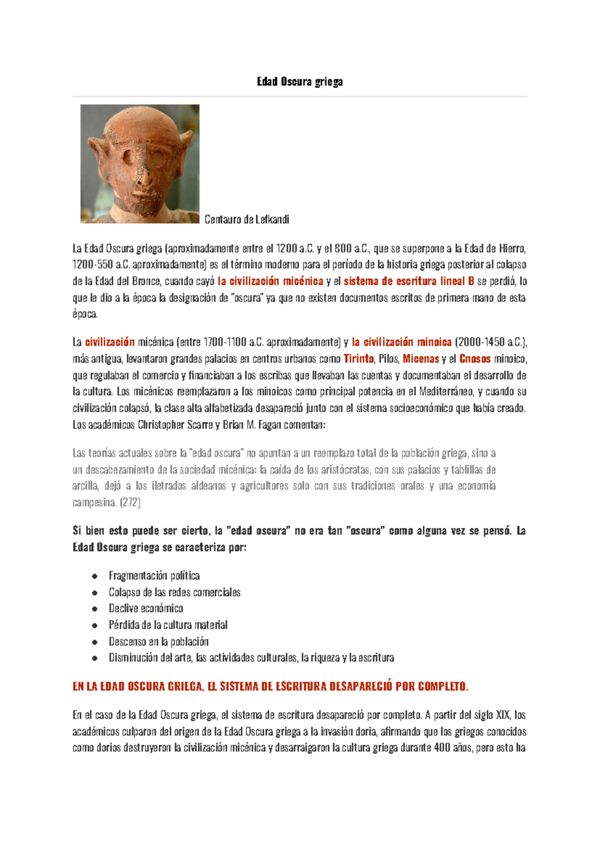 Edad Oscura griega - Resumen de Historia - Edad Oscura griega Centauro ...