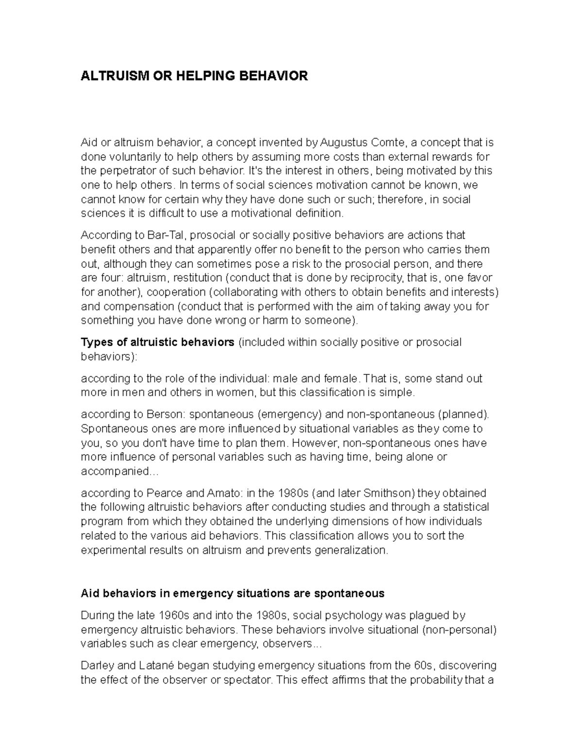 Altruism or helping behavior - ALTRUISM OR HELPING BEHAVIOR Aid or ...
