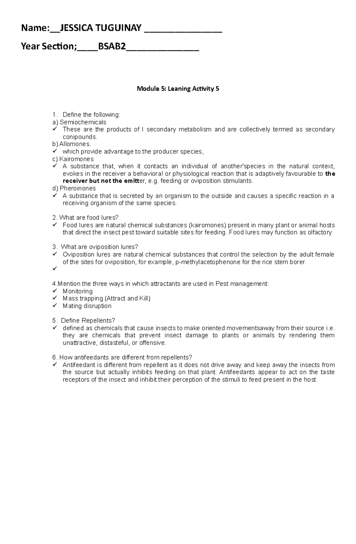 Learning Activity 5 - To give some knowledge - Name:__JESSICA TUGUINAY ...