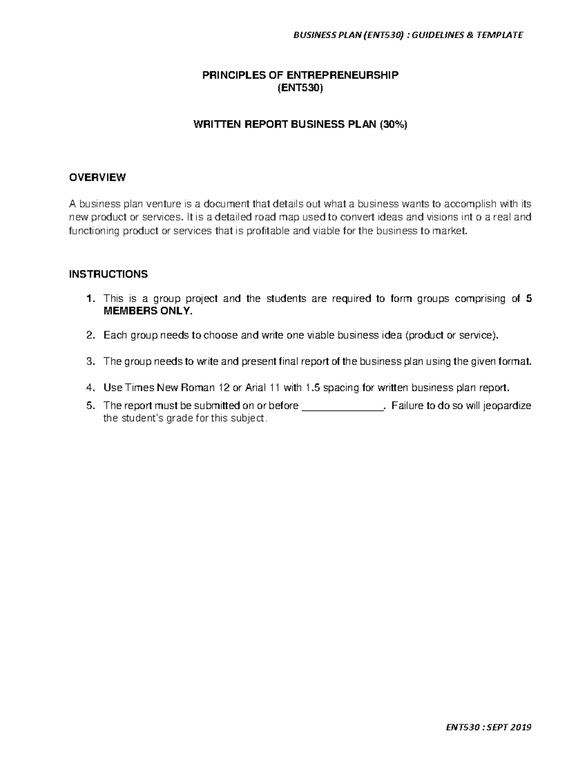 ENT530 Business PLAN Guidelines & Template - PRINCIPLES OF ...