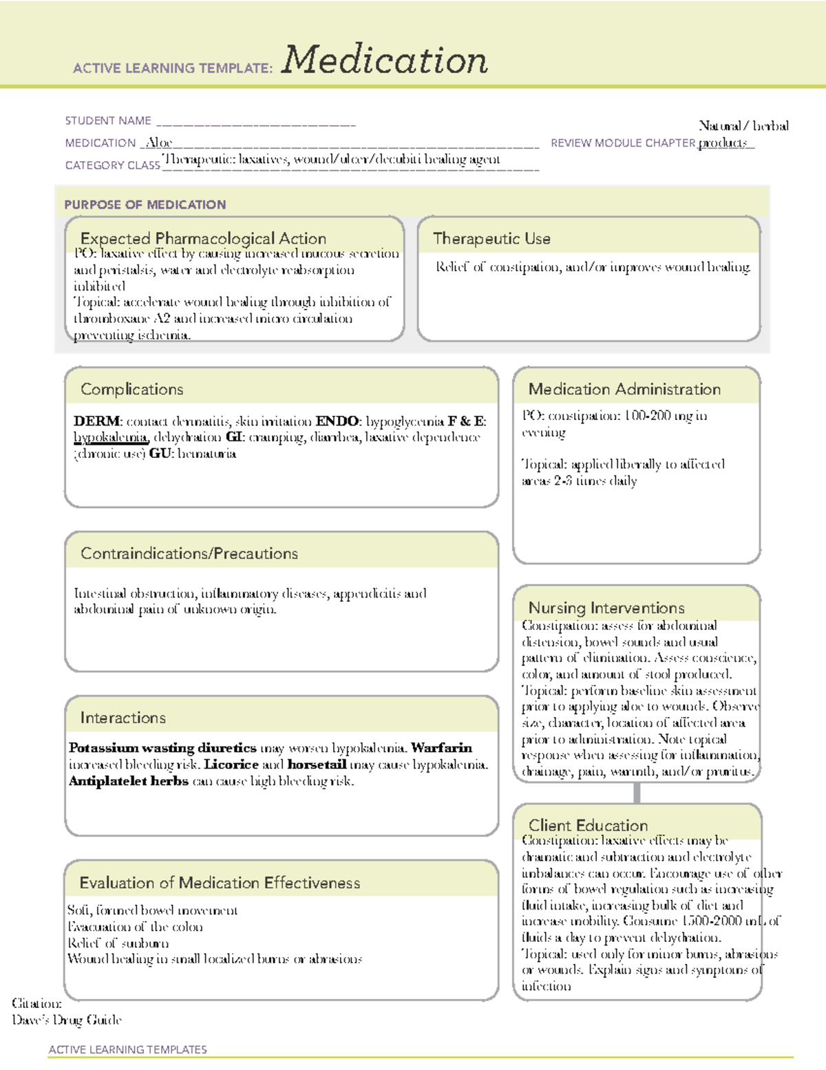 ATI Medication Aloe ATI Template ACTIVE LEARNING TEMPLATES