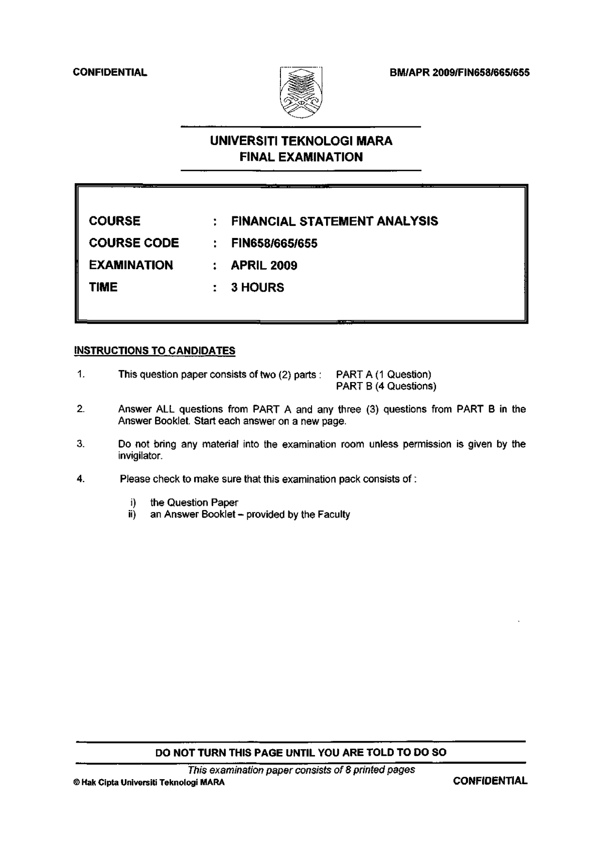 APR 2009 - PASS YEAR QUESTION - CONFIDENTIAL UNIVERSITI TEKNOLOGI MARA ...