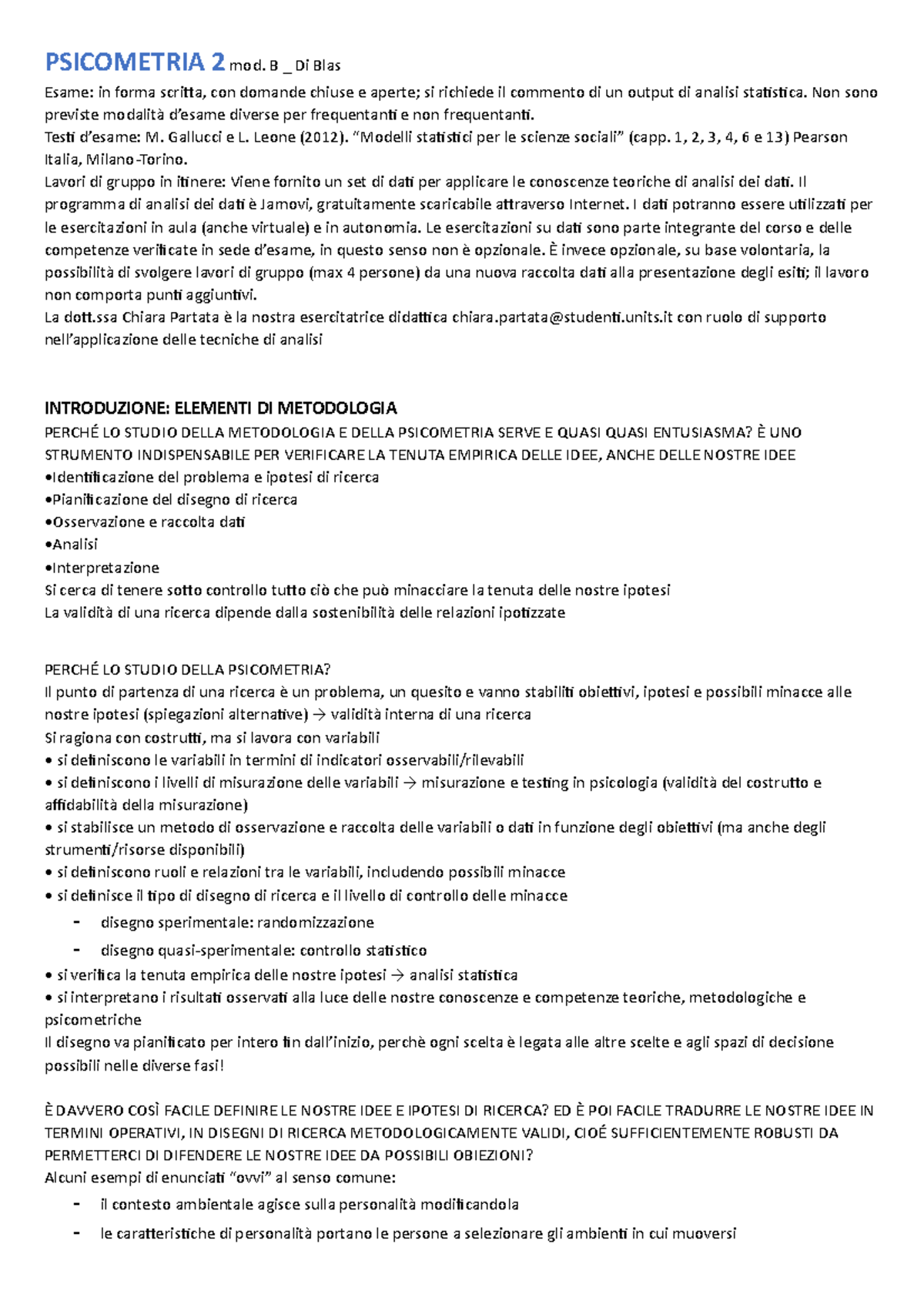 Psicometria 2 Modulo B_ Prof. Di Blas Lisa - PSICOMETRIA 2 Mod. B _ Di ...