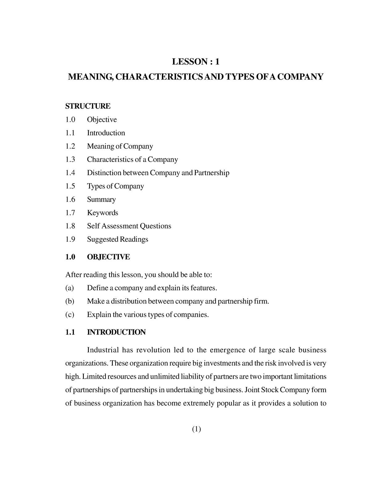 Company Law Notes For Exam - LESSON : 1 MEANING, CHARACTERISTICS AND ...