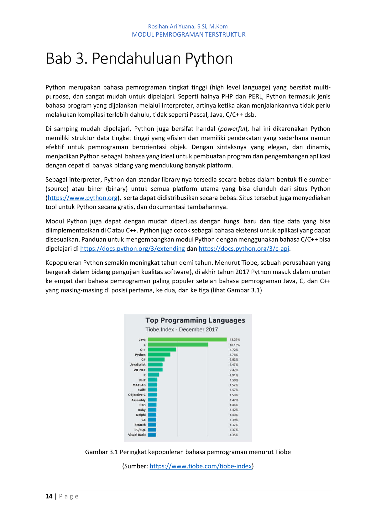 Pengantar Python - MODUL PEMROGRAMAN TERSTRUKTUR Bab 3. Pendahuluan Python Python Merupakan ...