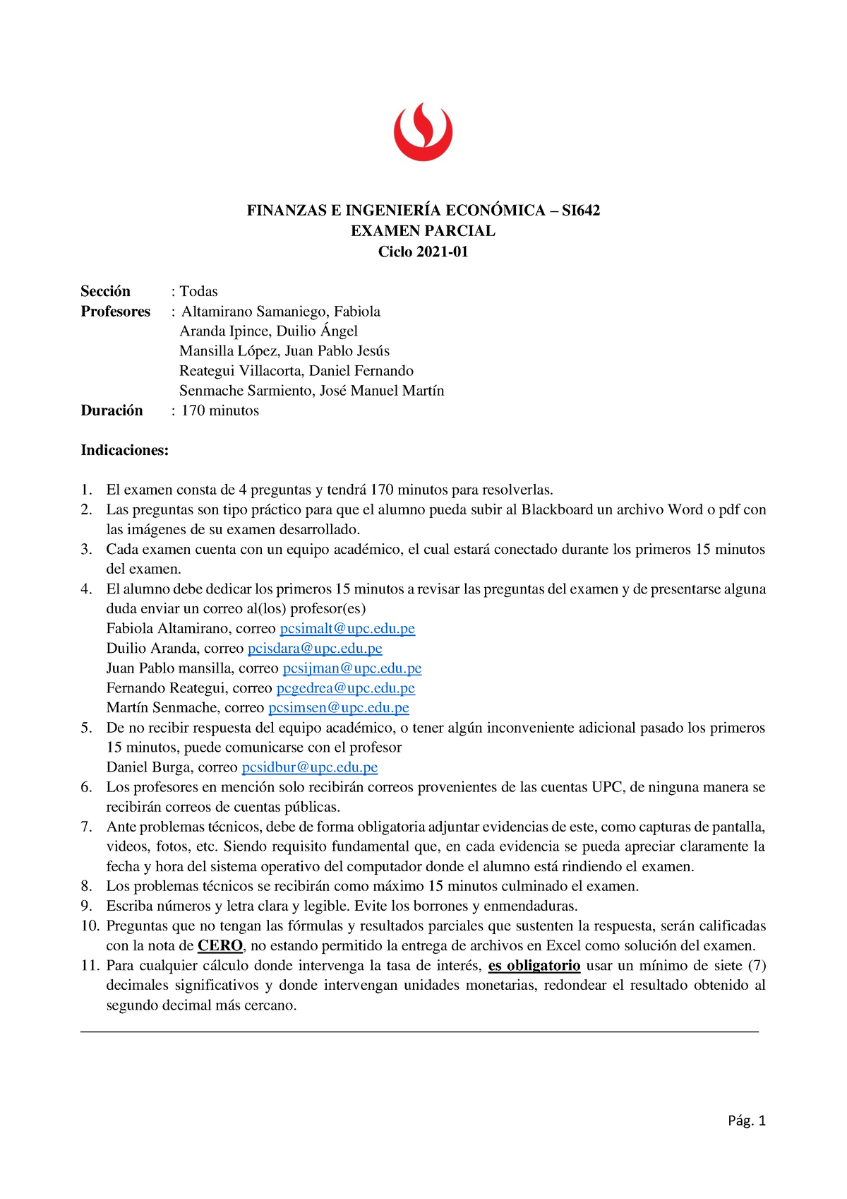 FIE - Examen Nº1 - 2021-1 - Texto V1 - Pág. 1 FINANZAS E INGENIERÍA ...