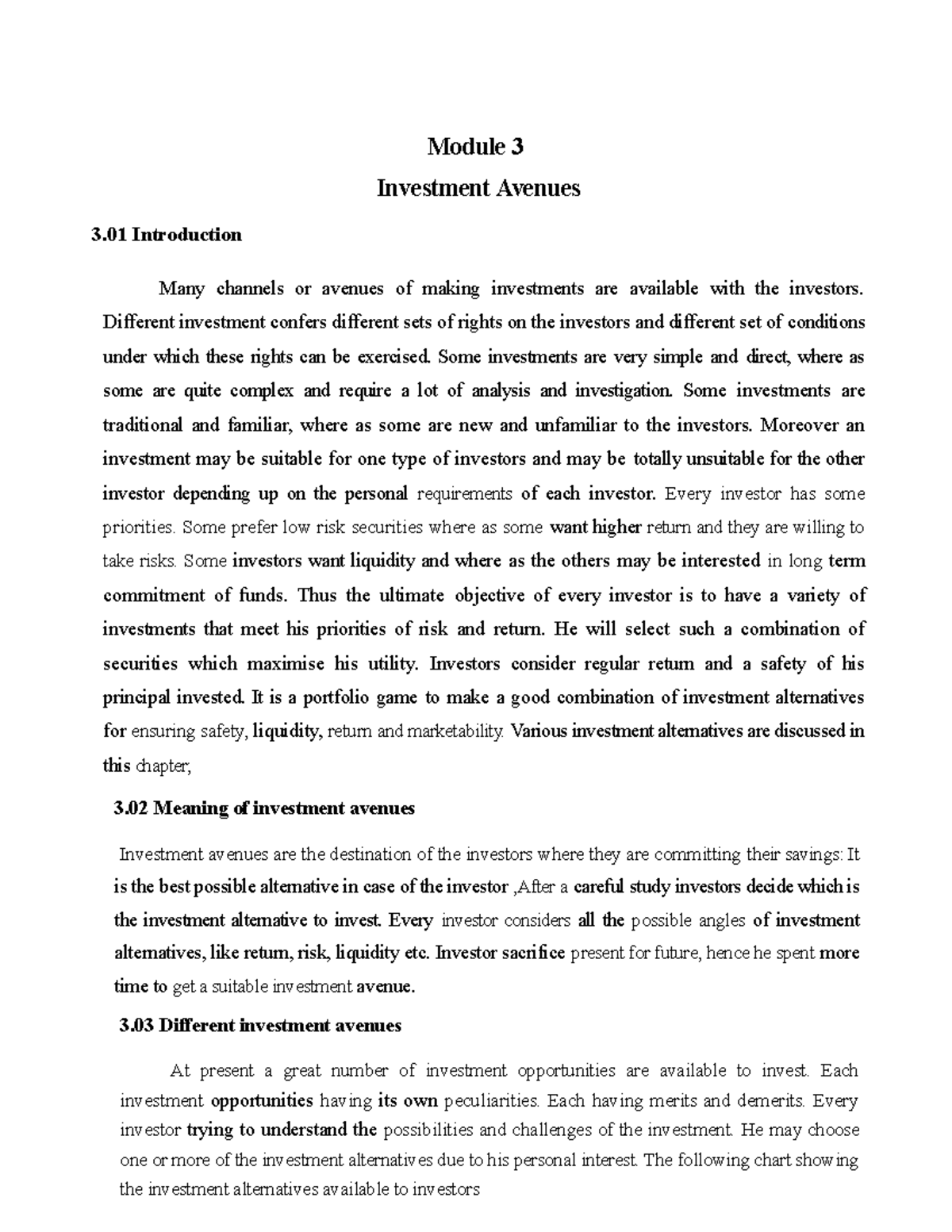 Investment avenues Detailed lecture notes Module 3 Investment