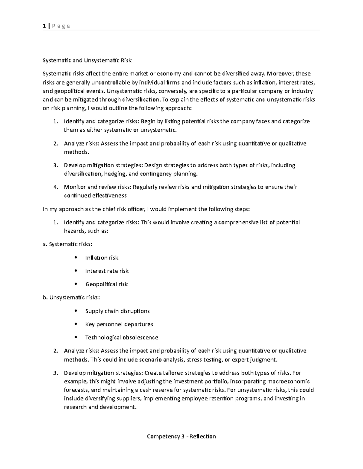 Systematic and Unsystematic Risk - 1 | P a g e Systematic and ...