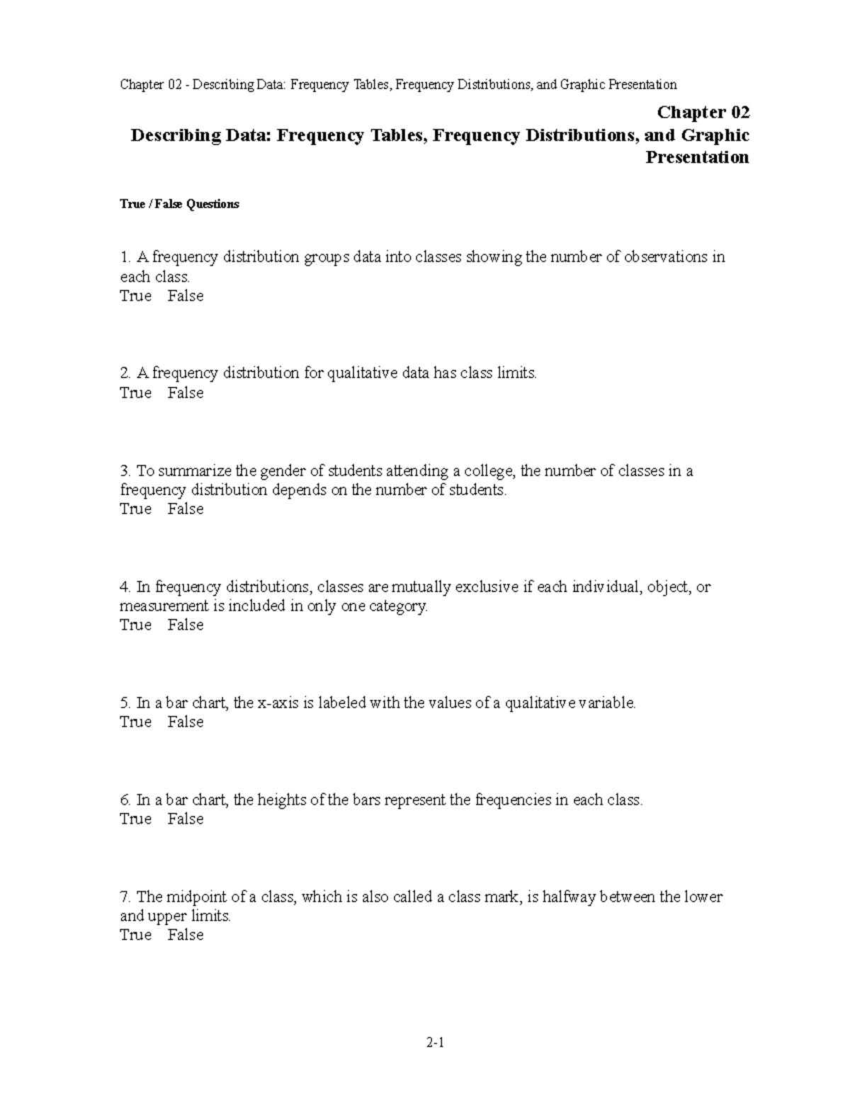 Chap002 - statistics - Chapter 02 Describing Data: Frequency Tables ...