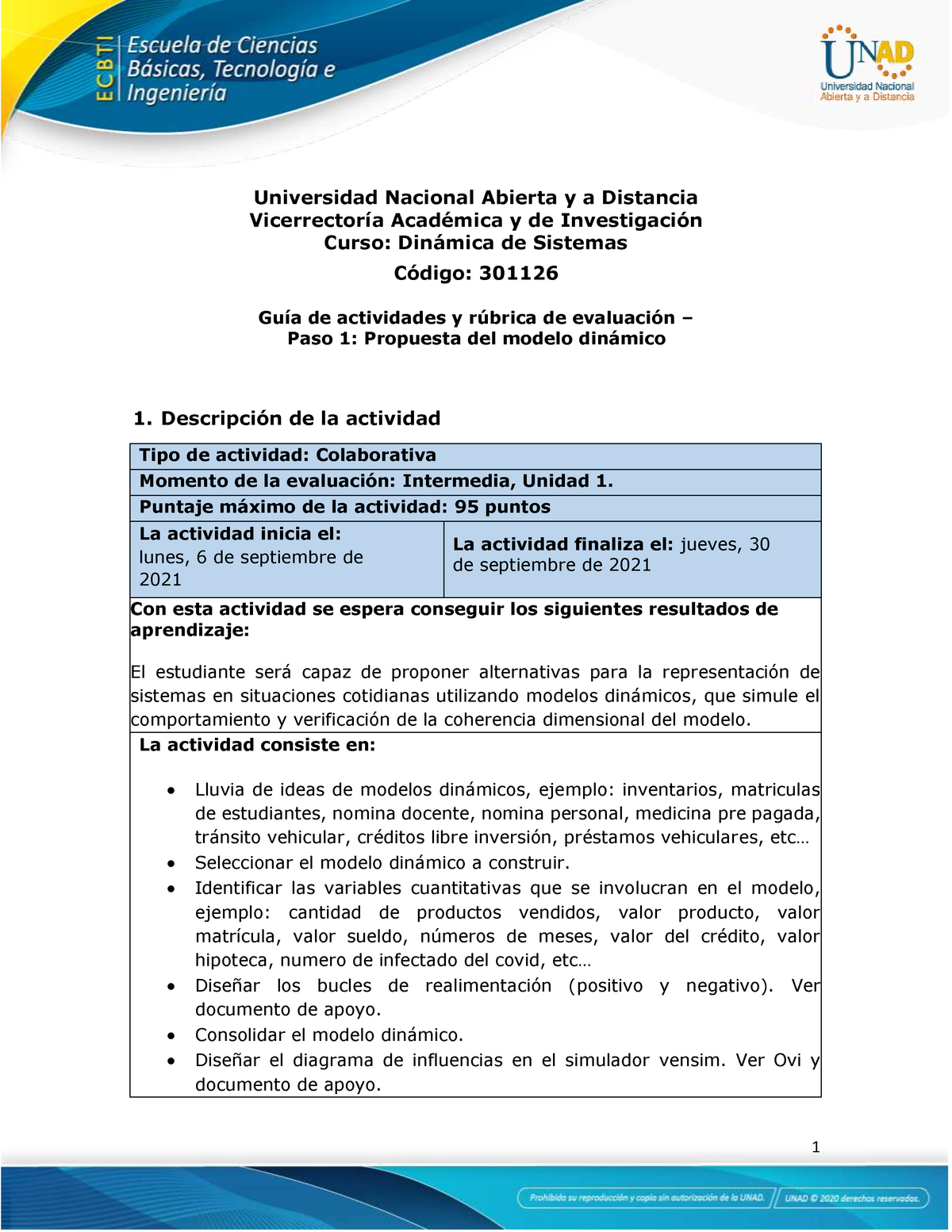 Guía de actividades y Rúbrica de evaluación - Unidad 1 - Paso 1 Propuesta  del modelo dinámico - Studocu