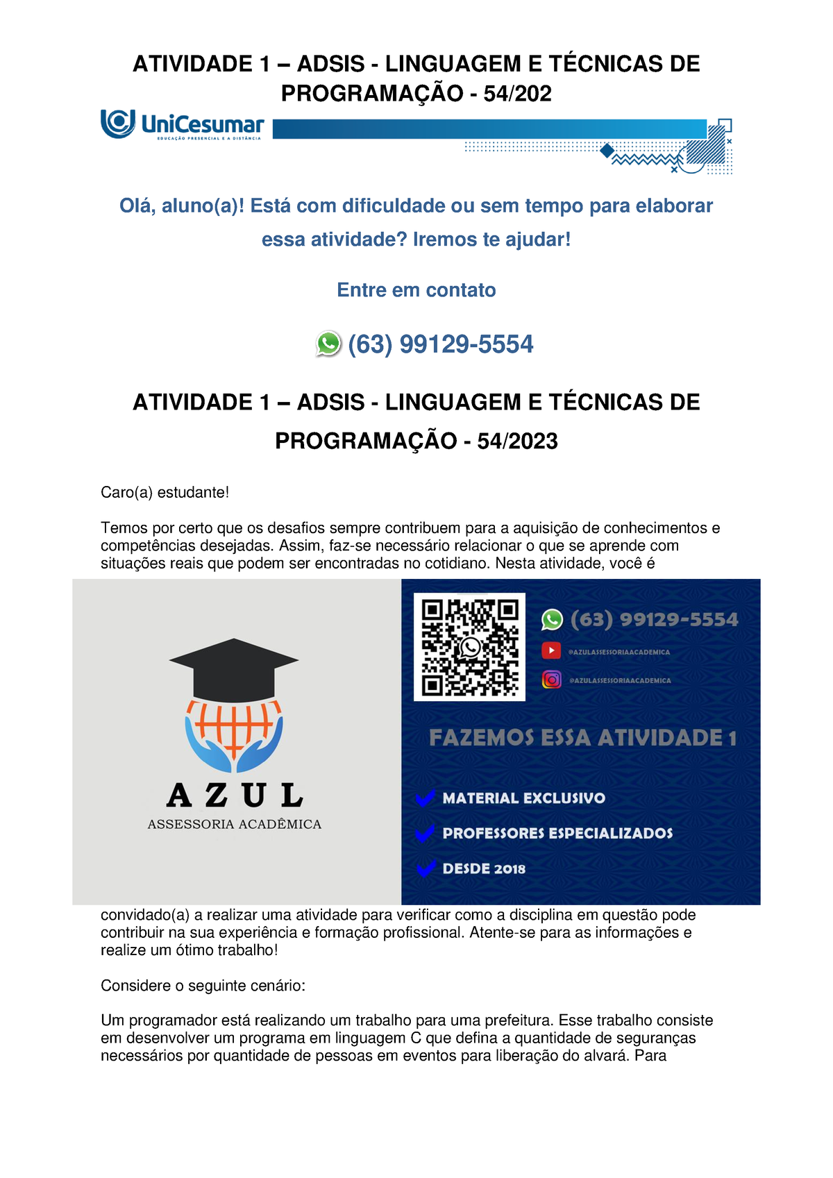 Atividade 1 Adsis Linguagem E Técnicas De Programação 542023 Atividade 1 Adsis 0969