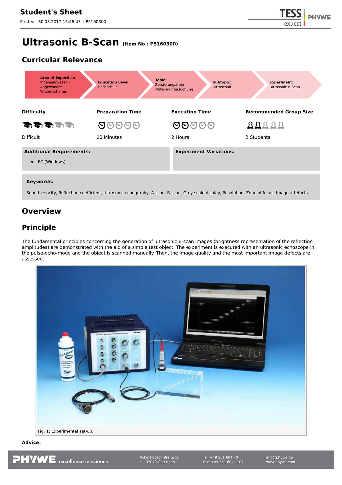 B-scan - Student's Sheet Printed: 30.03 15:46:43 | P5160300 Ultrasonic ...