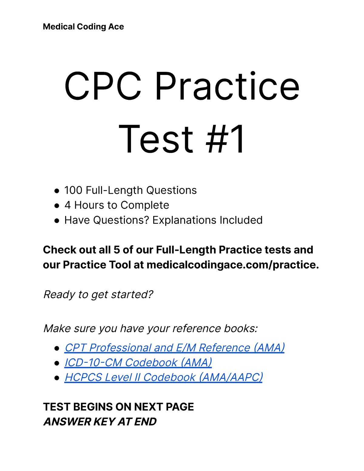 PDF CPC Practice Test 1 Medical Coding Ace - CPC Practice Test 100 Full ...