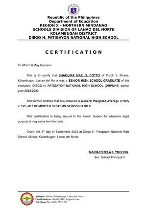 Certificate OF General Weighted average - Republic of the Philippines ...