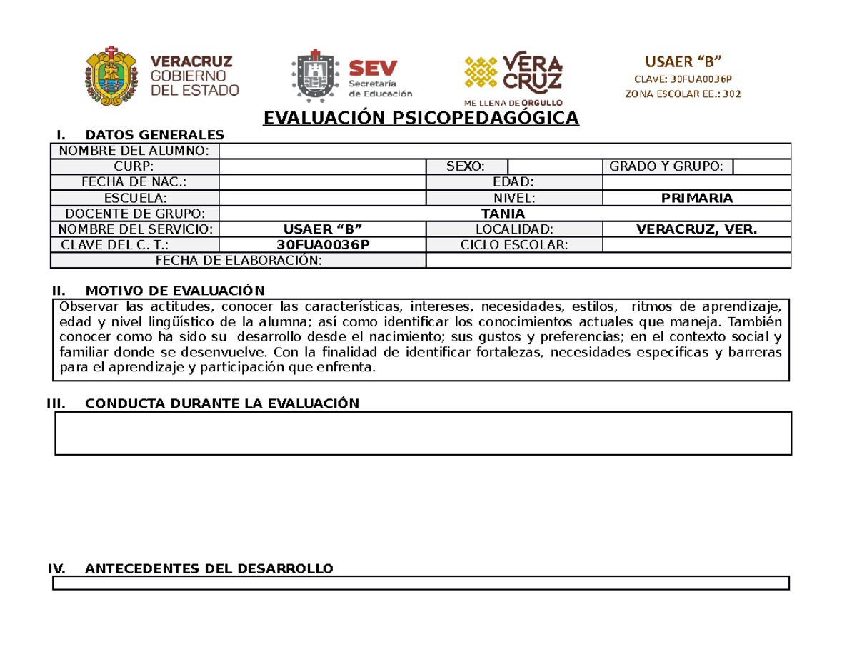 Evaluación Psicopedagógica Vacio - Estilos de aprendizaje y educación