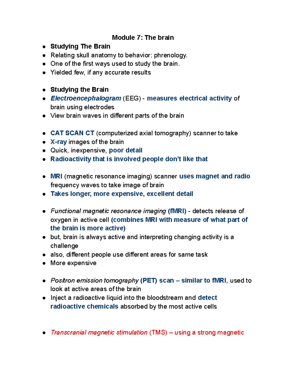 PSY 101 Chapter 2 Module 7 9 12 13 Midterm #1 - Module 7: The Brain ...