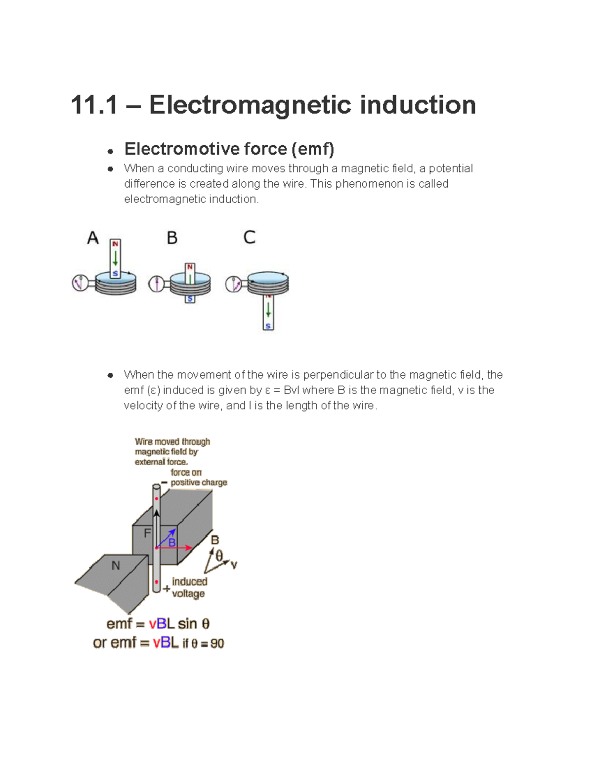 Topic 11 Notes 11 induction Electromotive force