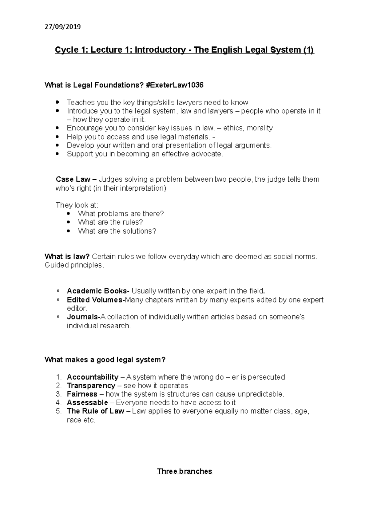 English Legal System - Cycle 1 - 27/09/ Cycle 1: Lecture 1: I ...