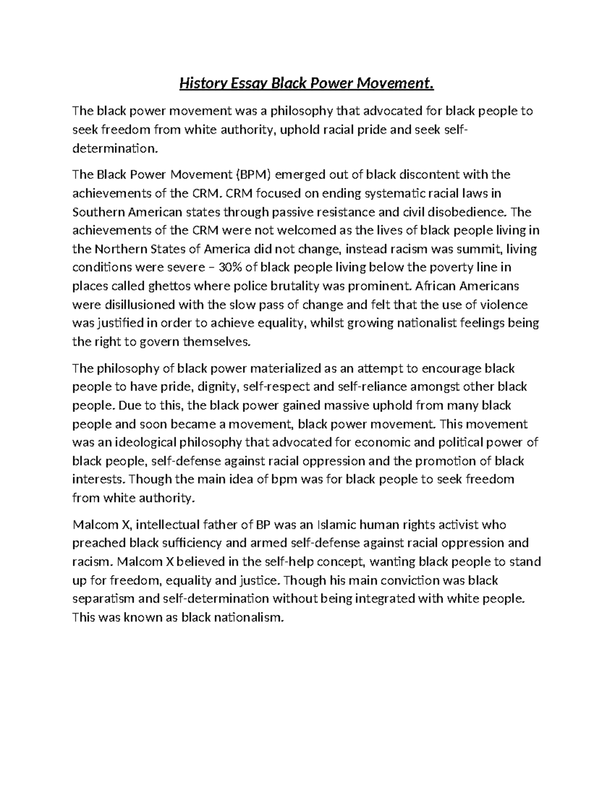 history grade 12 essay black power movement