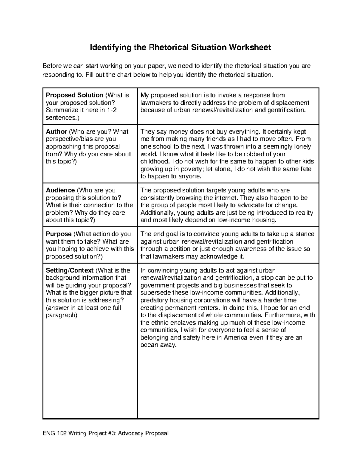 Identifying the Rhetorical Situation Worksheet - ENG 102 Writing ...