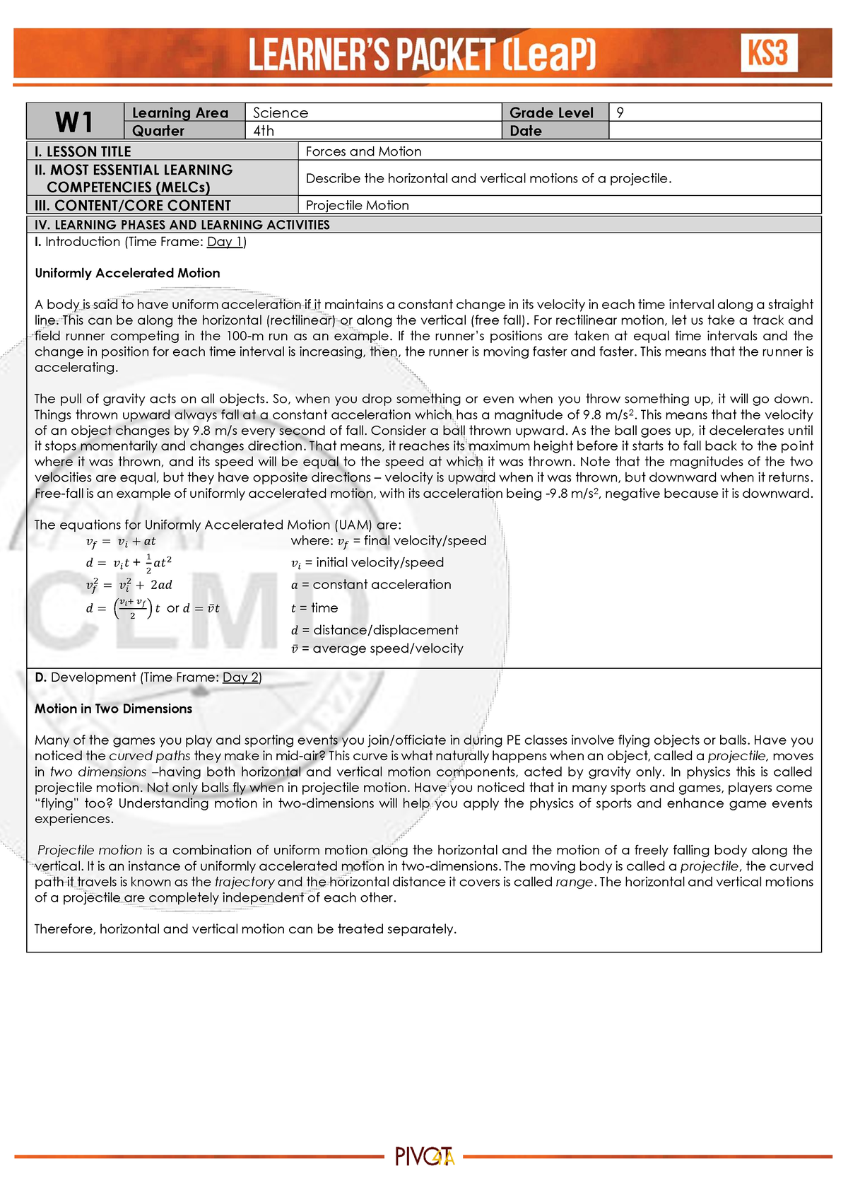 Q4 Science 9 Week 1 1 1 - That Was M - W Learning Area Science Grade ...