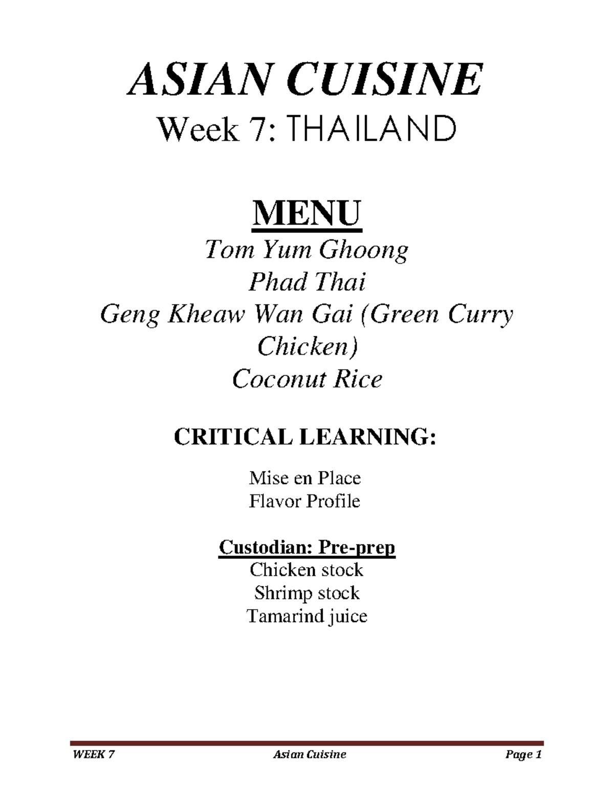 WK 7 THAI Cuisine - recipe - ASIAN CUISINE Week 7 : THAILAND MENU Tom ...