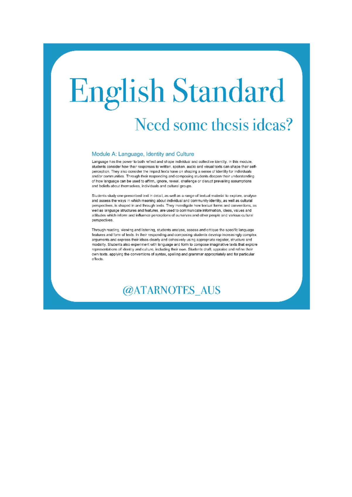Module A Thesis Ideas English Standard - Studocu