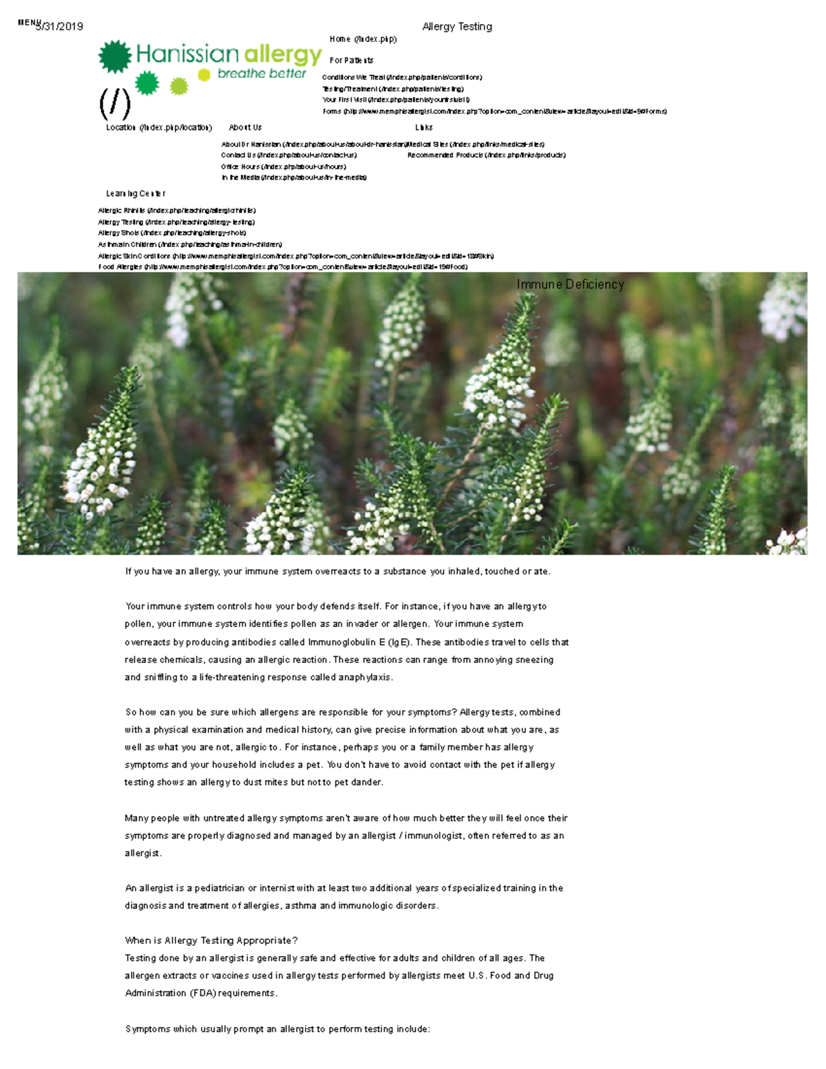Allergy Testing - Lecture notes 1-10 - MENU Allergy Testing Home For ...