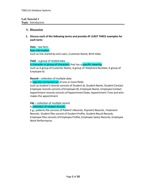 Lab1 - Lab1 - Tutorial 1 Topic: Introduction A. Discussion 1. Discuss ...