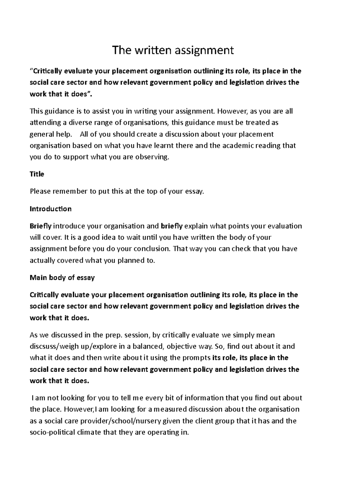 Updated written assignment Level 5 - The written assignment evaluate ...