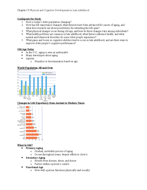 Lifespan Development Final Exam Notes - Middle Age: A Social Construct ...