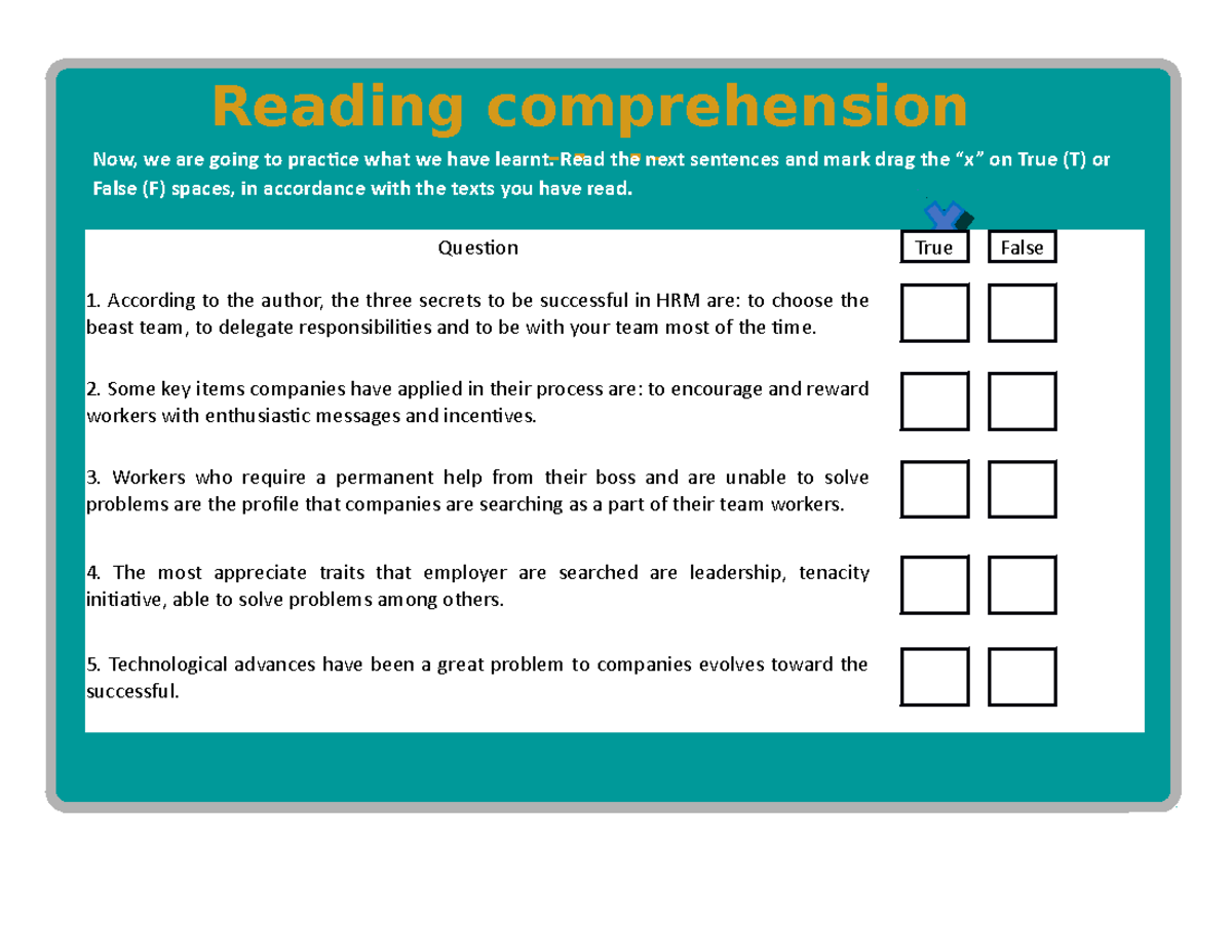 Lets Read - Ingles - Reading comprehension activity Question True False ...