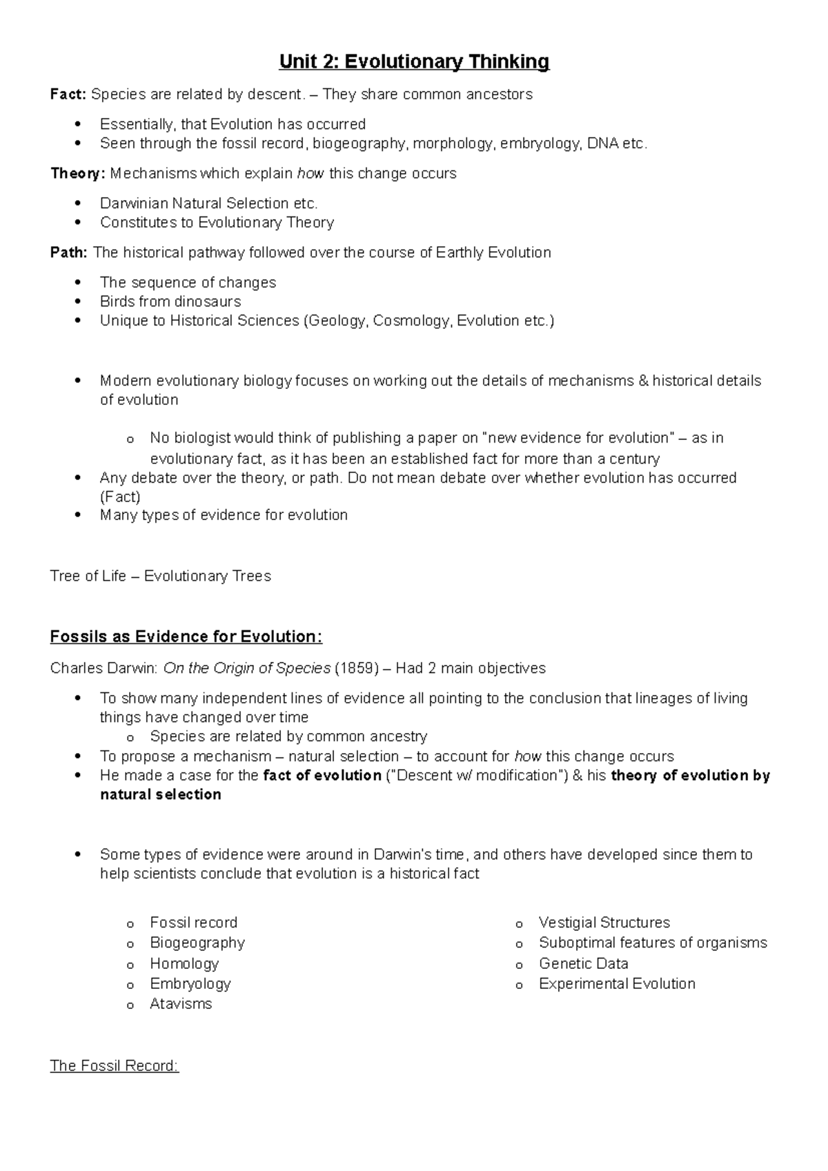 Unit 2 Evolutionary Thinking - Unit 2: Evolutionary Thinking Fact ...