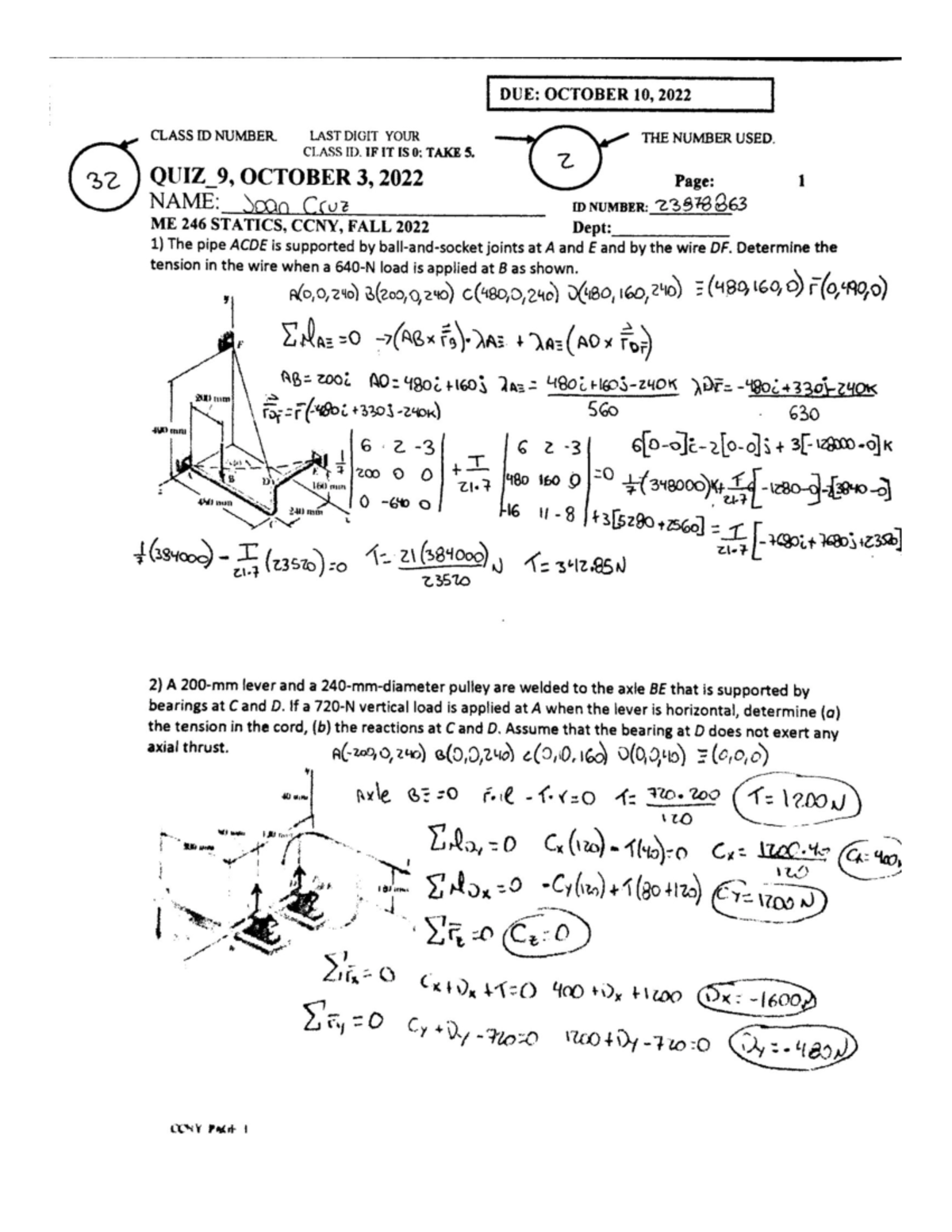 ME 246 Quiz 9 - Hand solved problems from Course quizzes - ME 24600 ...