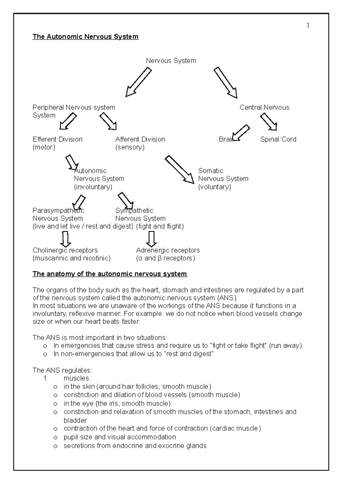 Autonomic nervous system 1 - In most situations we are unaware of the ...