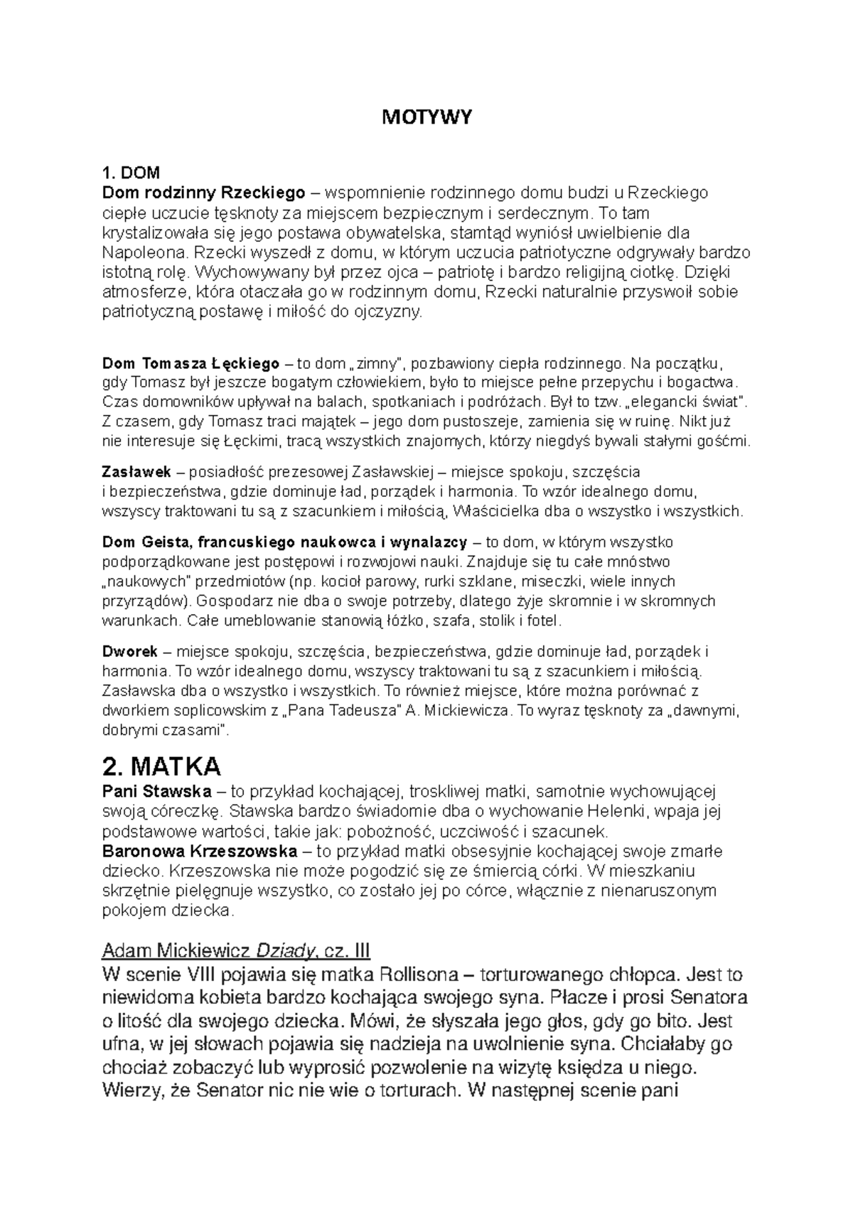 Motywy Literackie Matura - MOTYWY 1. DOMDom Rodzinny Rzeckiego ...