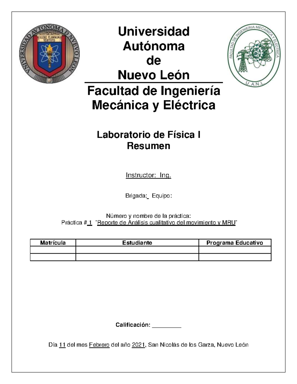 Practica 1 fisica- Study - Universidad Autónoma de Nuevo León Facultad ...