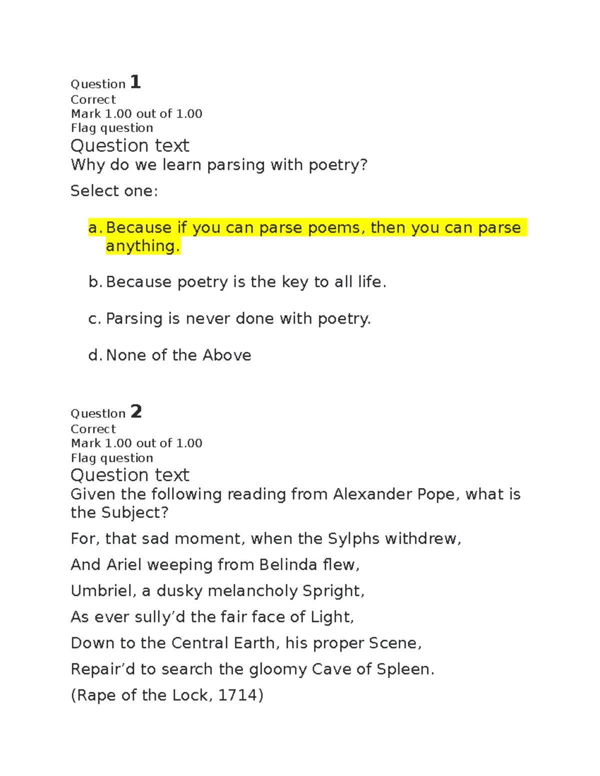 ENGL 1405 Quiz 3 Graded Prep - Question Correct 1 Mark 1 out of 1 ...