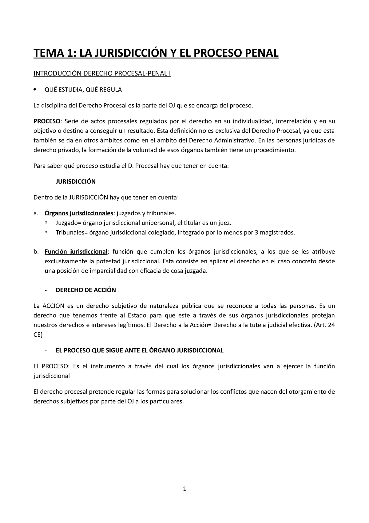 TEMA 1 - Resumen Derecho Procesal Penal - TEMA 1: LA JURISDICCIÓN Y EL ...