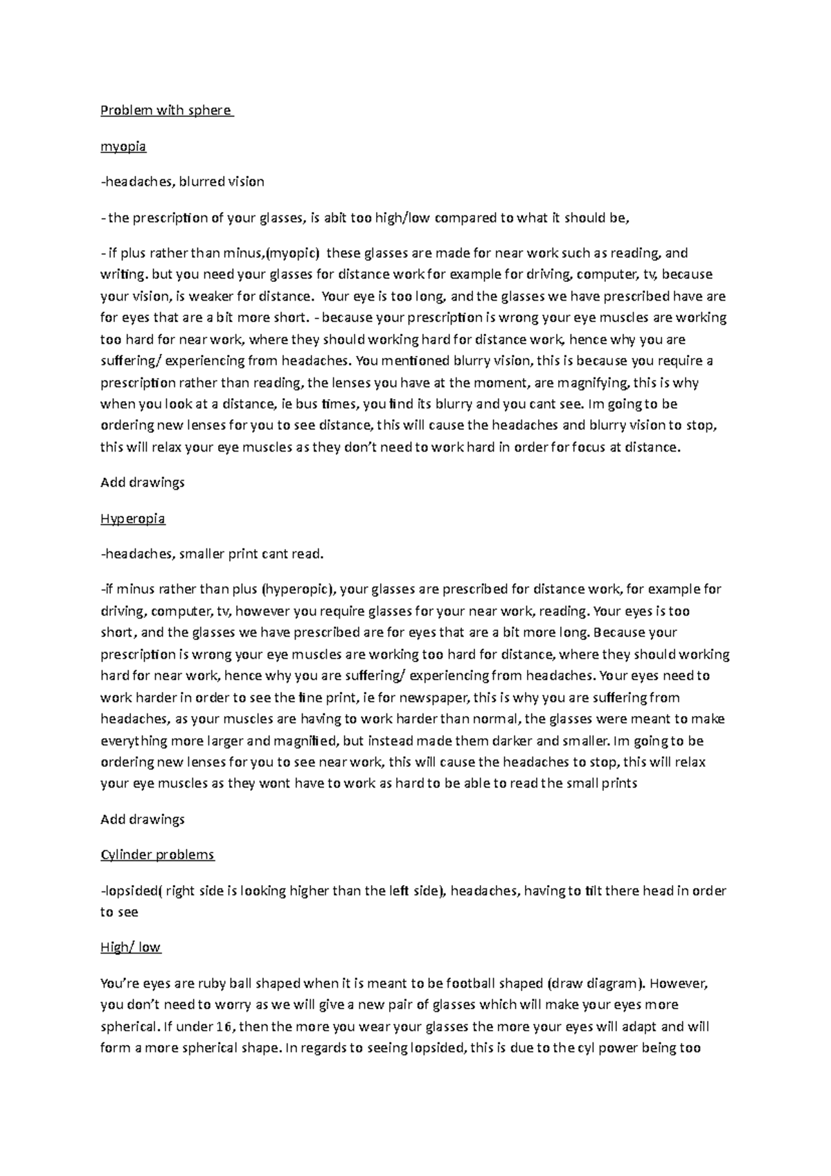 Clinical assessment notes for DT - Problem with sphere myopia ...