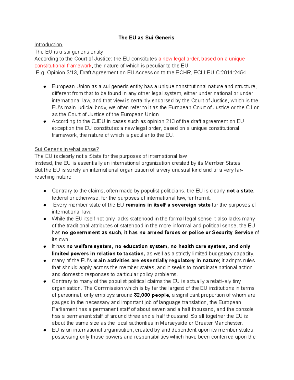 EU Sui Generis - Lecture notes 3 - The EU as Sui Generis Introduction ...