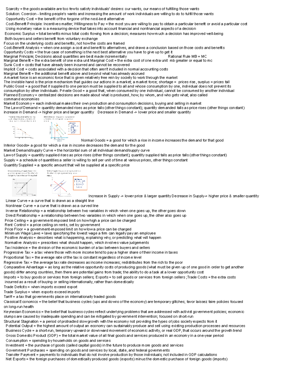 ECON Cheat Sheet - Econ test hw - Scarcity = the goods available are ...