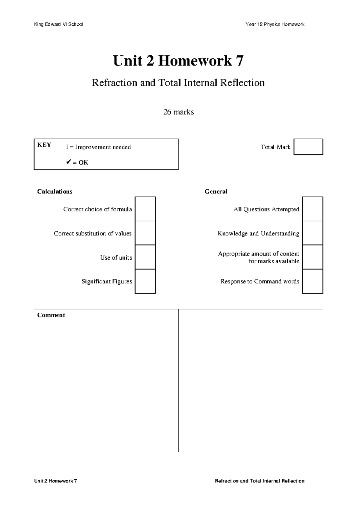 Unit 2 Homework 7 Refraction and Total Internal Reflection - Medium 1 ...