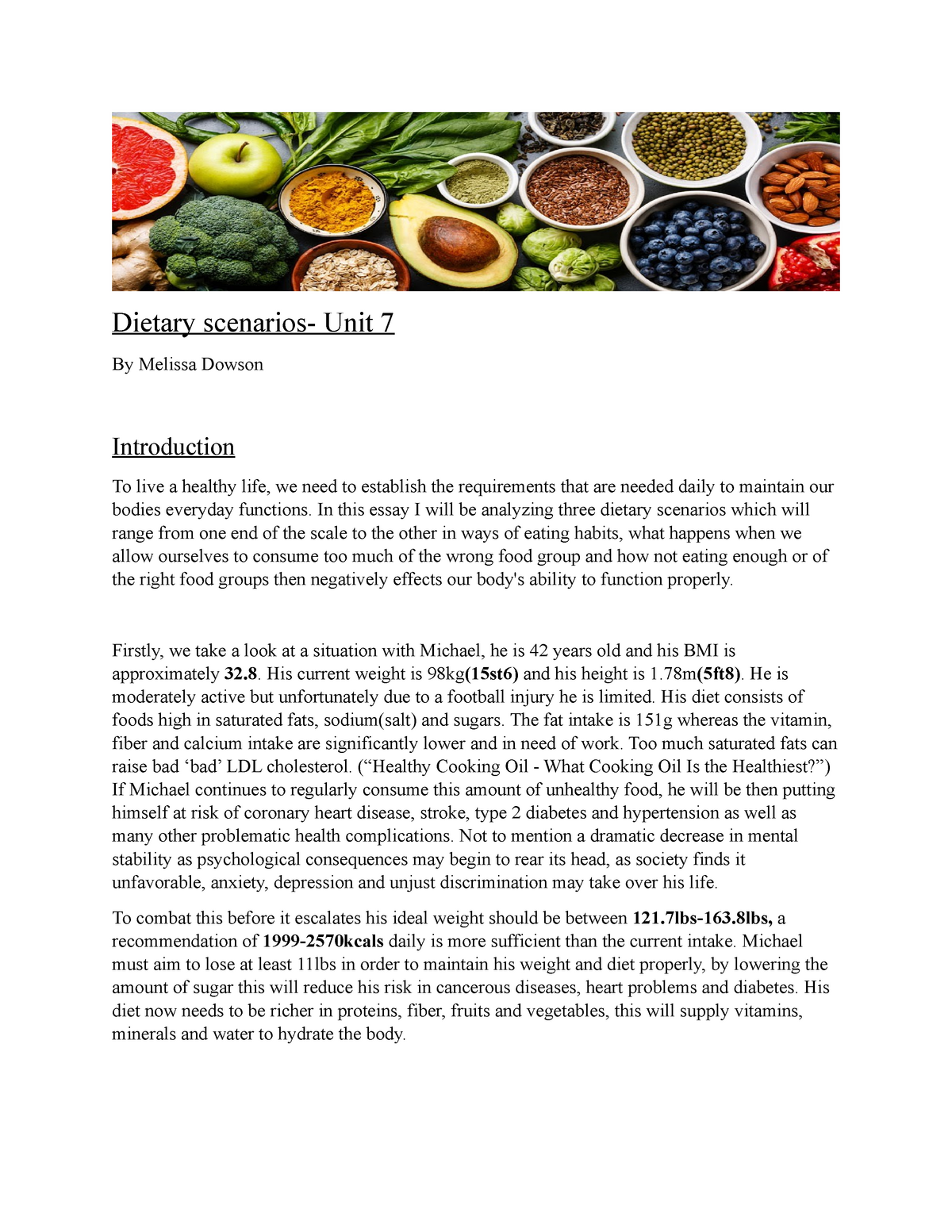 dietary analysis assignment example