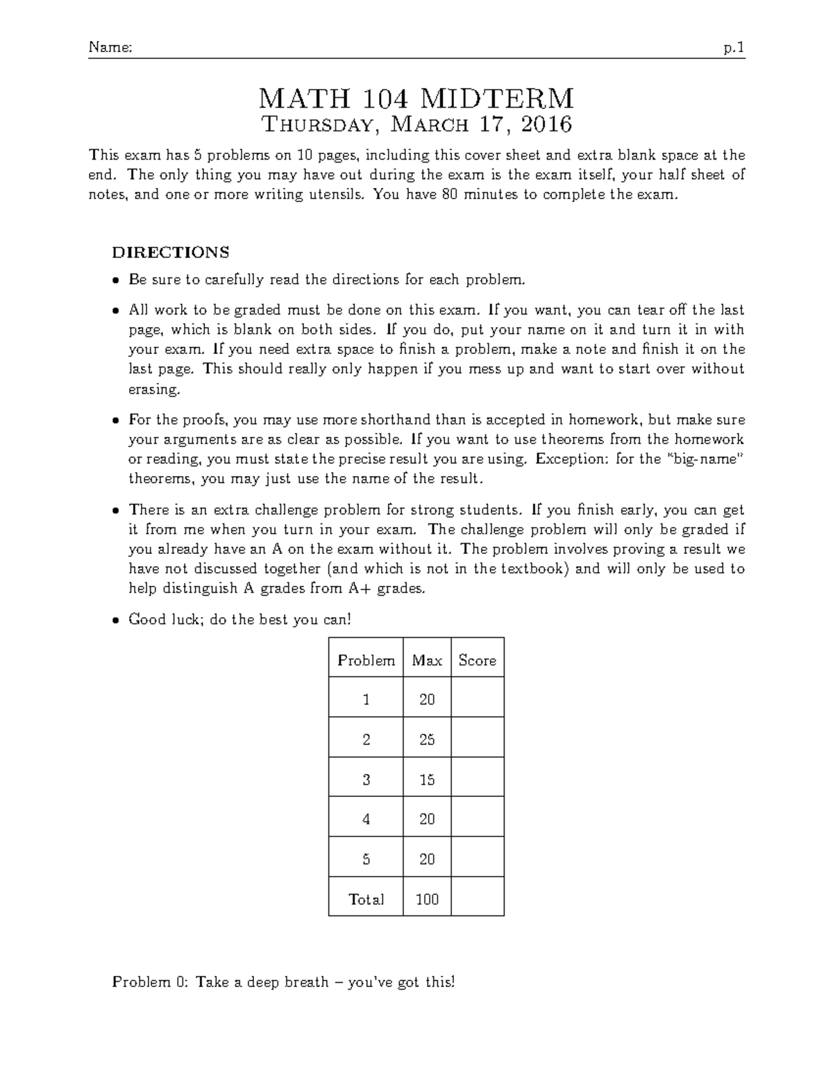 Mth 104 midterm - Summary bs mathmatics - Name: p. MATH 104 MIDTERM ...