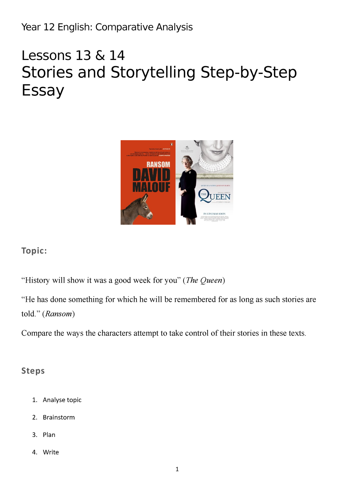 essay topics for ransom and the queen